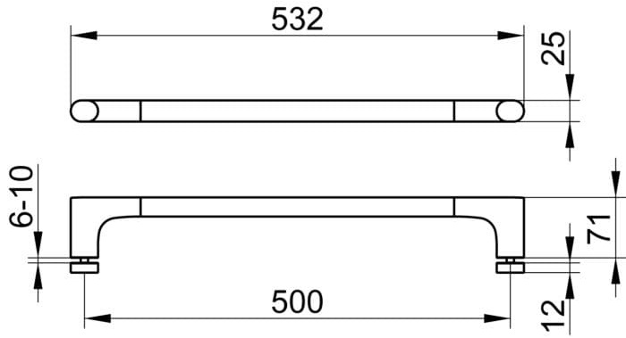 Bản vẽ kỹ thuật thanh cầm đơn phòng tắm kính Keuco 11508010502
