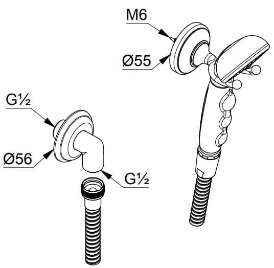 Bản vẽ kỹ thuật bộ dây và bát sen tắm Kludi 2710545