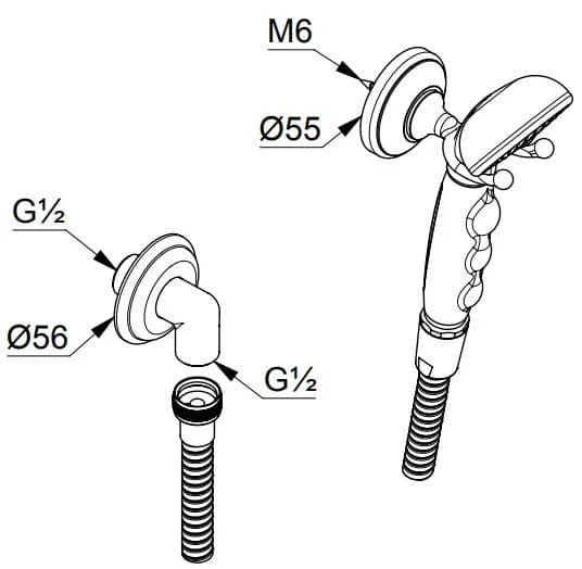 Bản vẽ kỹ thuật bộ dây và bát sen tắm Kludi 2710545