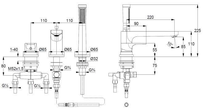 Bản vẽ kỹ thuật vòi sen bồn tắm Kludi 484480565