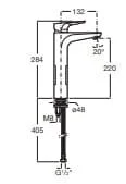 Bản vẽ kỹ thuật Vòi Chậu Rửa Mặt Nóng Lạnh Cổ Cao Roca Atlas A5A3790C0N