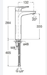 Bản vẽ kỹ thuật Vòi Chậu Rửa Mặt Nóng Lạnh Cổ Cao Roca Atlas A5A3790NMN