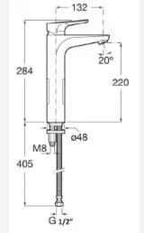 Bản vẽ kỹ thuật Vòi Chậu Rửa Mặt Nóng Lạnh Cổ Cao Roca Atlas A5A3790NMN