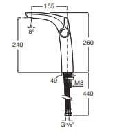 Bản vẽ kỹ thuật Vòi Chậu Rửa Mặt Nóng Lạnh Cổ Cao Roca Insignia A5A3A3AC00