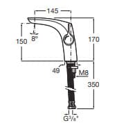 Bản vẽ kỹ thuật Vòi Chậu Rửa Mặt Nóng Lạnh Roca Insignia A5A3B3ANM0