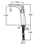 Bản vẽ kỹ thuật Vòi Chậu Rửa Mặt Nóng Lạnh Cổ Cao Roca Insignia A5A3A3ARG0