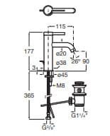 Bản vẽ kỹ thuật Vòi Chậu Rửa Mặt Nóng Lạnh Roca Ona A5A309EC00