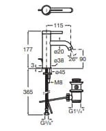 Bản vẽ kỹ thuật Vòi Chậu Rửa Mặt Nóng Lạnh Roca Ona A5A309EC00