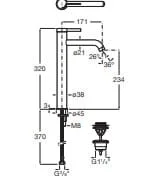 Bản vẽ kỹ thuật Vòi Chậu Rửa Mặt Nóng Lạnh Thân Cao Roca Ona A5A349ENB0