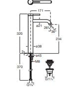 Bản vẽ kỹ thuật Vòi Chậu Rửa Mặt Nóng Lạnh Thân Cao Roca Ona A5A349ERG0