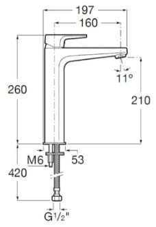 Bản vẽ kỹ thuật Vòi Chậu Rửa Mặt Nóng Lạnh Thân Cao Roca Vela A5A371EC0N