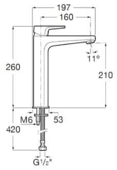 Bản vẽ kỹ thuật Vòi Chậu Rửa Mặt Nóng Lạnh Thân Cao Roca Vela A5A371EC0N