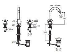 Bản vẽ kỹ thuật Vòi Chậu Rửa Mặt Nóng Lạnh Thân Cao 3 Lỗ Roca loft Z5A4443C0N
