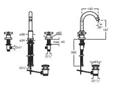 Bản vẽ kỹ thuật Vòi Chậu Rửa Mặt Nóng Lạnh Thân Cao 3 Lỗ Roca loft Z5A4443C0N