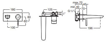 Bản vẽ kỹ thuật Vòi chậu rửa mặt nóng lạnh âm tường Roca Atlas A5A353AC00 A525220603