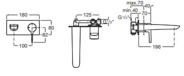 Bản vẽ kỹ thuật Vòi chậu rửa mặt nóng lạnh âm tường Roca Atlas A5A353ACN0 A5252206CN