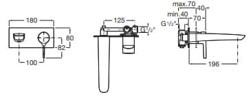 Bản vẽ kỹ thuật Vòi chậu rửa mặt nóng lạnh âm tường Roca Atlas A5A353ARG0 A5252206RG