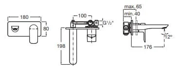 Bản vẽ kỹ thuật Vòi chậu rửa mặt nóng lạnh âm tường Roca Atlas A5A356ECO0 A525220603