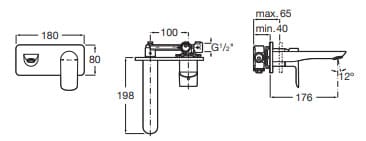 Bản vẽ kỹ thuật Vòi chậu rửa mặt nóng lạnh âm tường Roca Atlas A5A356ENB0 A5252206N