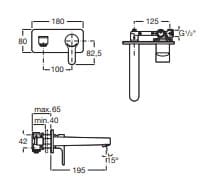 Bản vẽ kỹ thuật Vòi chậu rửa mặt nóng lạnh âm tường Roca Atlas A5A3L09NB0 A5252206NB