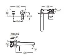 Bản vẽ kỹ thuật Vòi chậu rửa mặt nóng lạnh âm tường Roca Atlas A5A3L09NB0 A5252206NB