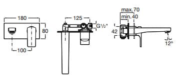 Bản vẽ kỹ thuật Vòi chậu rửa mặt nóng lạnh âm tường Roca Atlas A5A3L20C00 A525220603
