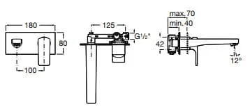 Bản vẽ kỹ thuật Vòi chậu rửa mặt nóng lạnh âm tường Roca Atlas A5A3L20C00 A525220603