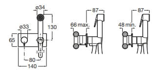 Bản vẽ kỹ thuật Vòi xịt vệ sinh nóng lạnh Roca A5B9361C00