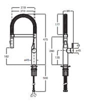 Bản vẽ kỹ thuật Vòi rửa bát nóng lạnh Roca Glera A5A8A4DC0N