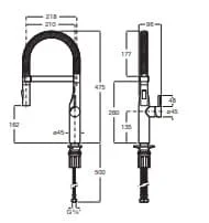 Bản vẽ kỹ thuật Vòi rửa bát nóng lạnh Roca Glera A5A8A4DC0N