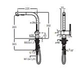 Bản vẽ kỹ thuật Vòi rửa bát nóng lạnh dây rút Roca Ona A5A851FNBN