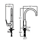 Bản vẽ kỹ thuật Vòi rửa bát nóng lạnh Roca Vela A5A841EC00
