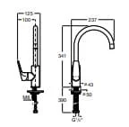 Bản vẽ kỹ thuật Vòi rửa bát nóng lạnh Roca Vela A5A841EC00