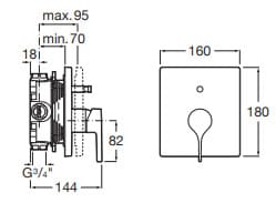 Bản vẽ kỹ thuật Bộ trộn sen tắm âm tường Roca Insignia A5A0B3ACN0 A525869403