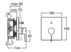 Bản vẽ kỹ thuật Bộ trộn sen tắm âm tường Roca Insignia A5A0B3ANM0 A525869403 