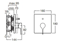 Bản vẽ kỹ thuật Bộ trộn sen tắm âm tường Roca Insignia A5A0B3ANM0 A525869403 