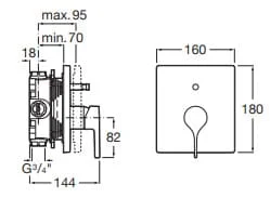 Bản vẽ kỹ thuật Bộ trộn sen tắm âm tường Roca Insignia A5A0B3ARG0 A525869403