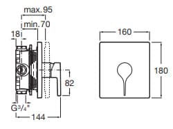 Bản vẽ kỹ thuật Bộ trộn sen tắm âm tường Roca Insignia A5A2B3ACN0 A525869403