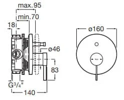 Bản vẽ kỹ thuật Hộp âm Universal Roca A525869403