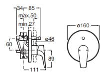 Bản vẽ kỹ thuật Mặt nạ bộ trộn âm tường Roca Atlas A5A0690C00