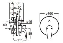 Bản vẽ kỹ thuật Mặt nạ bộ trộn âm tường Roca Atlas A5A0690NMN