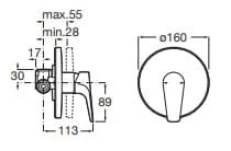 Bản vẽ kỹ thuật Mặt nạ bộ trộn âm tường Roca Atlas A5A2290C00