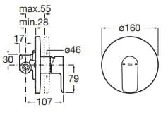 Bản vẽ kỹ thuật Mặt nạ bộ trộn âm tường Roca Cala A5A226EC00