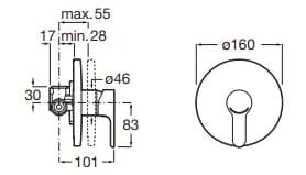 Bản vẽ kỹ thuật Mặt nạ bộ trộn âm tường Roca L20 A5A2A09C00