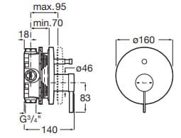 Bản vẽ kỹ thuật Bộ trộn sen tắm âm tường Roca Ona A5A0B9EC00 A525869403 