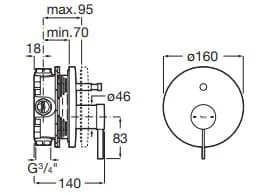 Bản vẽ kỹ thuật Bộ trộn sen tắm âm tường Roca Ona A5A0B9ENB0 A525869403