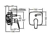 Bản vẽ kỹ thuật Mặt nạ bộ trộn âm tường Roca Vela A5A071EC0N