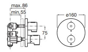 Bản vẽ kỹ thuật Bộ trộn sen âm nhiệt độ T 500 Roca A5A2K18C0N