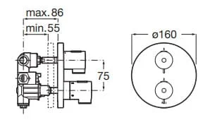 Bản vẽ kỹ thuật Bộ trộn sen âm nhiệt độ T 500 Roca A5A2K18C0N