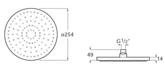Bản vẽ kỹ thuật Bát sen phun mưa Rainsense Roca A5B2250NB0